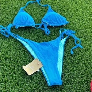 Blue Triangle Tie-Side Bikini Set - Women's Swim